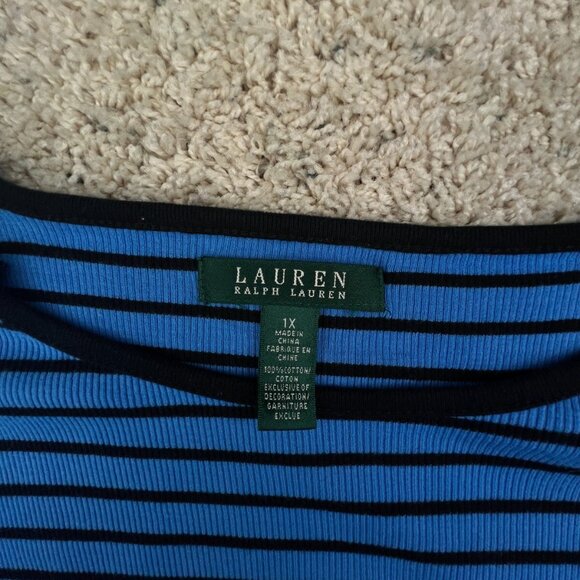 Lauren Ralph Lauren Women’s Striped Blue Black Size 1X Plus Lightweight Sweater - Picture 6 of 9